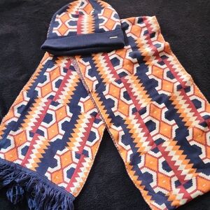 Geometric Patterned Scarf and Beanie Set